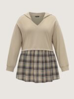 Color‑Block Plaid Patchwork Hooded Sweatshirt - Image 7