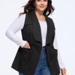 Lapel Neck Waist Tie Cargo Pockets Vest