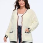 Striped Trim Cut Out Pocket Cardigan