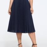 Solid Pleated Flowy Midi Skirt