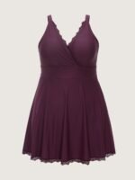 Sheer Lace Neckline Pockets Swim Dress - Image 6