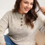 Heather Textured Button Neck Pullover