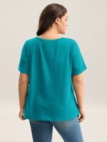 Solid Split Neck Button Detail T-Shirt - Image 20