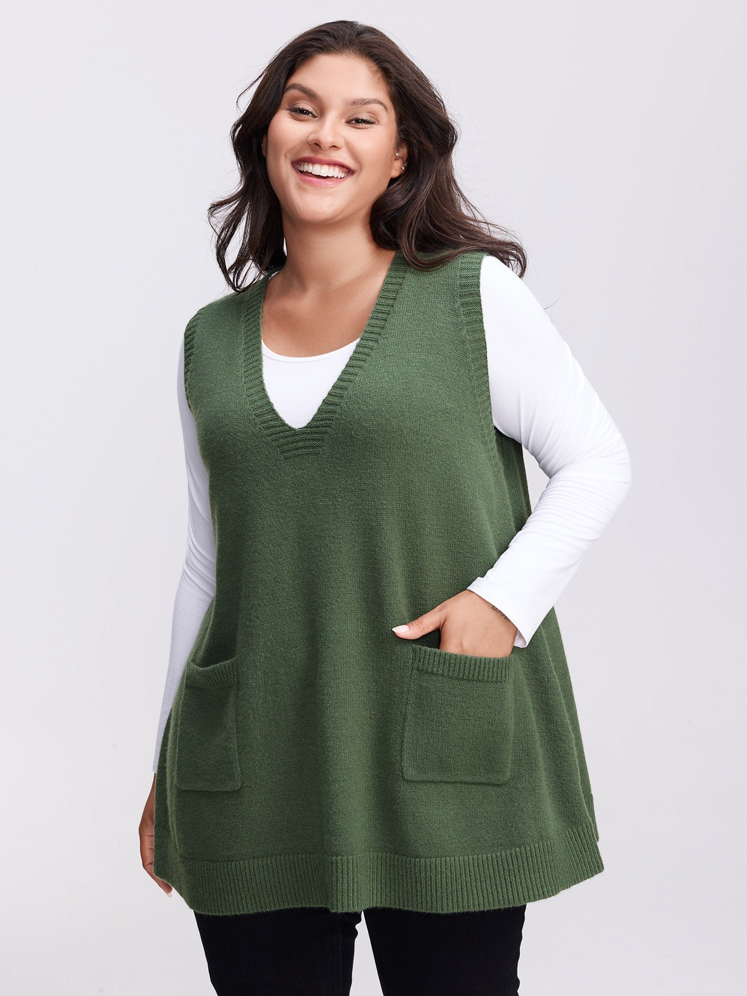 201572852_ix.jpg A-Line Pockets V-Neck Pullover - Image 1