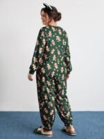 Gingerbread Print Button Placket Jumpsuit - Image 19