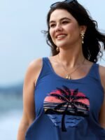 Island Print Drawstring Adjustable Swim Top - Image 2