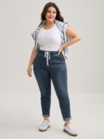 Pull-On Drawstring Folded Hem Boyfriend Jeans - Image 2