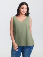 Solid V Neck Laser Cut Tank Top - Image 22