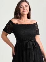 Sensational Lace Stretchy Waist Tie Midi Dress - Image 2