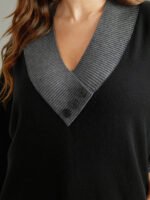 Supersoft Essentials Contrast Deep V Neck Button Detail Pullover - Image 8