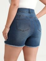 Stretchy Skinny-Fit Lace Trim Stitch Denim Shorts - Image 5