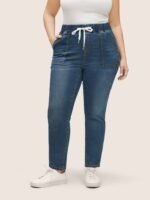 Pull-On Drawstring Folded Hem Boyfriend Jeans - Image 21