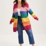 Colorblock Contrast Texture Button Cardigan