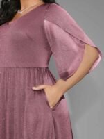 Glitter Mesh Petal Sleeve Midi Dress - Image 15