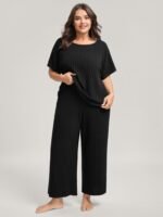 Stretchy Pit Strip Solid Loungewear Set - Image 21