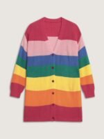 Colorblock Contrast Texture Button Cardigan - Image 7