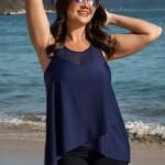 Adjustable Curvy Hem Spliced Swim Top