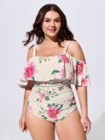 Sarong Set Floral Print Off-Shoulder One-Piece Swimsuit - Image 2