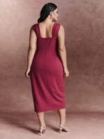Wide-Straps Metallic Detail Bodycon Fit Midi Dress - Image 4