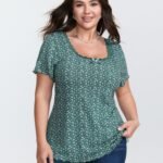 Floral Print Lace Neckline T-Shirt