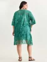 Laser Cut Floral Textured Tassel Detail Kimono - Image 3