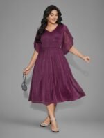 Glitter Mesh Petal Sleeve Midi Dress - Image 7