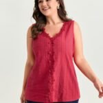 Cotton Floral Lace Detail Textured Tank Top