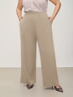 Solid Elastic Waist Pleated Wide Leg Pants - Image 9