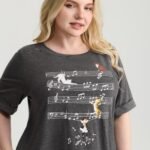 Cat Tunes Print Stretchy T-Shirt