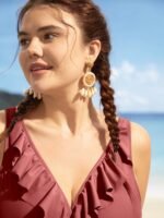 Solid Ruffle Surplice Neck Trim Swim Top - Image 8