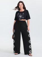 Monochrome Floral Pattern Pants - Image 2
