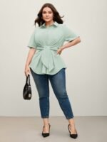 Knotted Front Asymmetrical Hem Blouse - Image 50