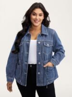 Supersoft Stretchy Waist Button-Down Denim Jacket - Image 10