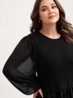 Balloon Sleeve Solid Twofer Sweater - Image 2