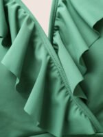 Solid Ruffle Surplice Neck Trim Swim Top - Image 14
