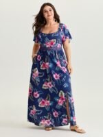 Large Floral Print Flowy Sleeve Maxi Dress - Image 3