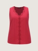 Cotton Floral Lace Detail Textured Tank Top - Image 5