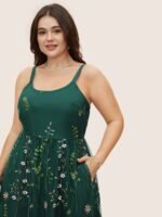 U Neck Floral Embroidered Mesh Cami Dress - Image 9