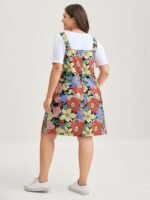 Floral Print Textured Overall Straps Dress - Image 5