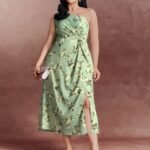 Elegant One-Shoulder Floral Knotted Maxi Dress