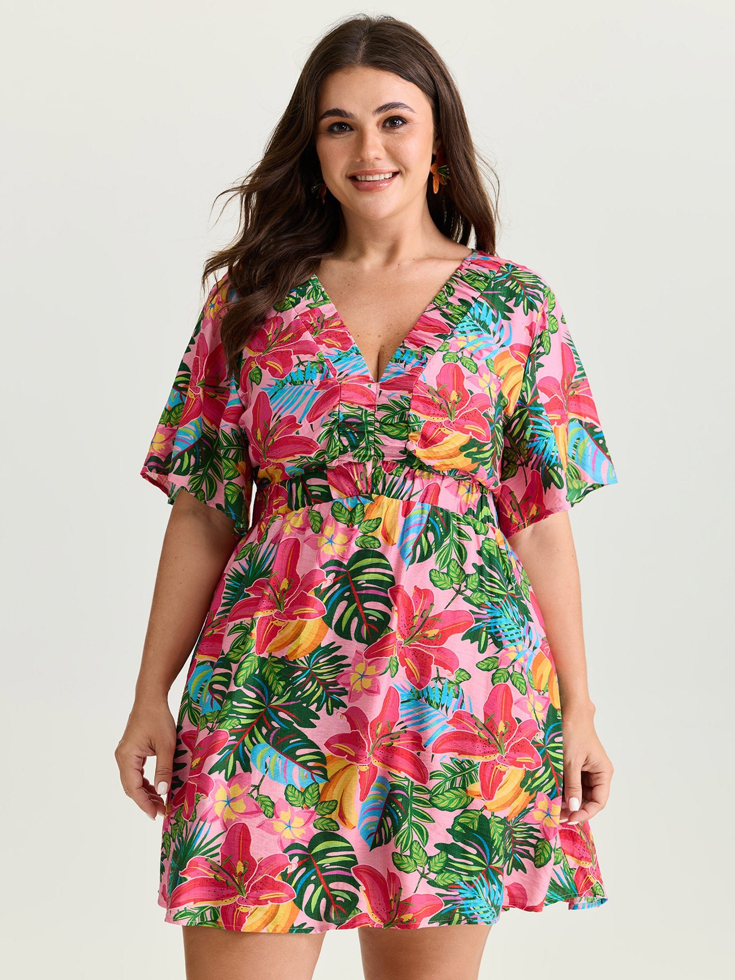 350376815_xt.jpg Bright Floral Print Built-In Shorts Mini Dress - Image 1
