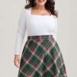Plaid Pattern Elastic Waist A-line Mini Skirt