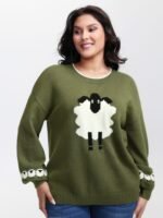 Sheep Pattern Balloon Sleeve Pullover - Image 2
