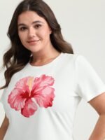 Cotton Bright Floral Print Crew Neckline T-Shirt - Image 2