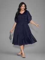 Glitter Mesh Petal Sleeve Midi Dress - Image 2