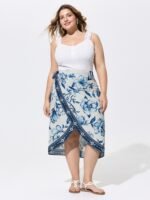 Floral Print Contrast Wrap Tie Midi Skirt - Image 2