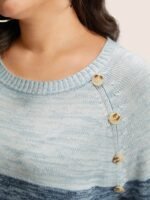 Colorblock Contrast Heather Button Detail Pullover - Image 16