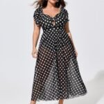 Sarong Set Polka Dot Print One-Piece Swimsuit