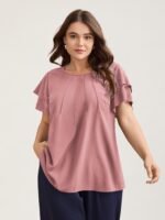 Toothpick Pleat Layered Flutter Sleeve Blouse - Image 23