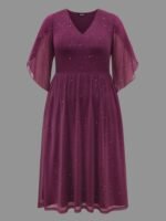 Glitter Mesh Petal Sleeve Midi Dress - Image 13